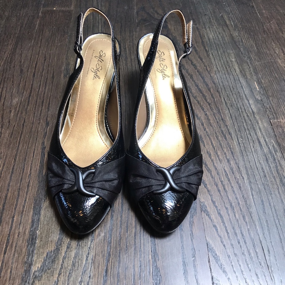 Black Patent Leather close toe sling back